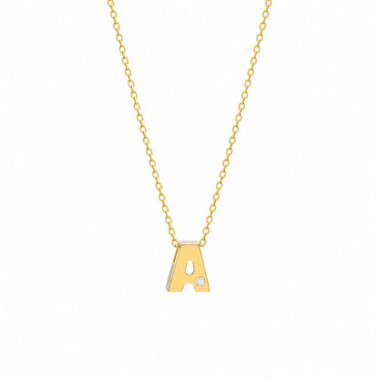 14K Yellow Gold Initial N Diamond Necklace – Round Bezel Pendant
