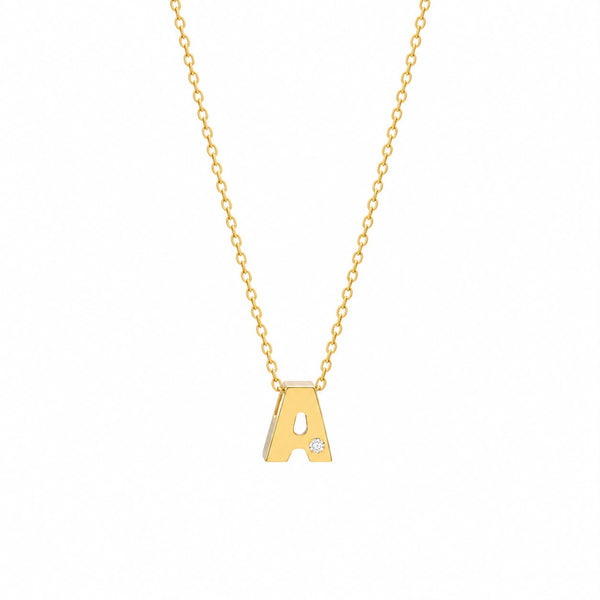 14K Yellow Gold Initial N Diamond Necklace – Round Bezel Pendant