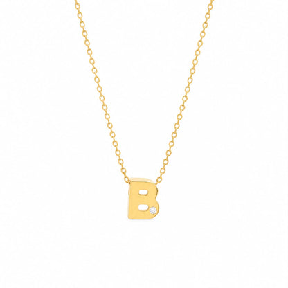 14K Yellow Gold Initial N Diamond Necklace – Round Bezel Pendant