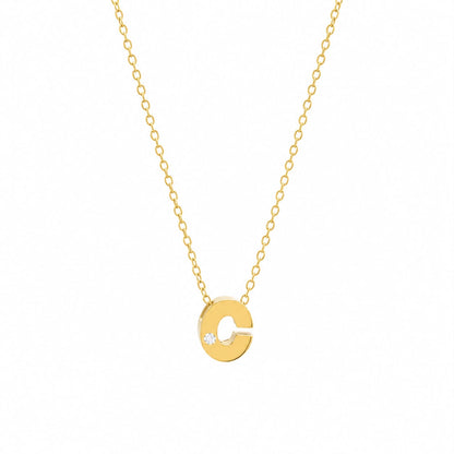 14K Yellow Gold Initial N Diamond Necklace – Round Bezel Pendant