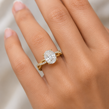3.00 CTW Oval Diamond Engagement Ring | 14K Yellow Gold