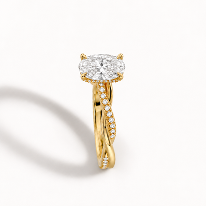 3.00 CTW Oval Diamond Engagement Ring | 14K Yellow Gold