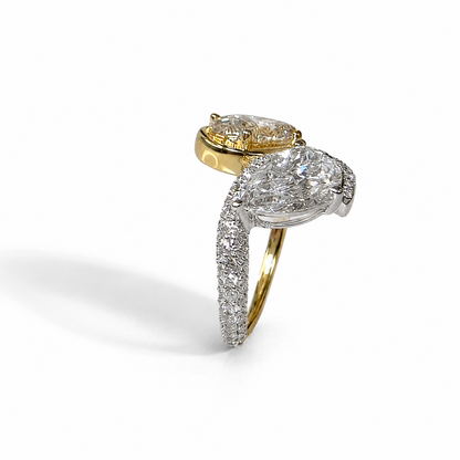4.04 CTW Pear & Oval Diamond Two Stone Engagement Ring - 14K Yellow Gold