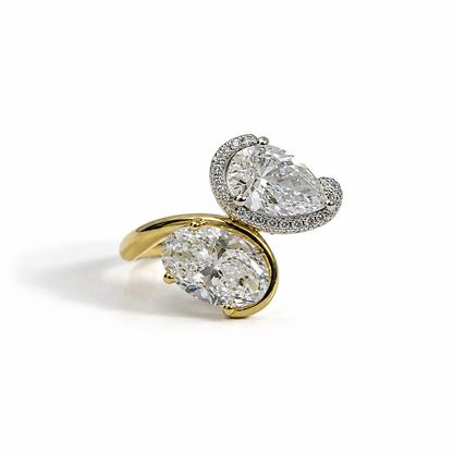 4.04 CTW Pear & Oval Diamond Two Stone Engagement Ring - 14K Yellow Gold