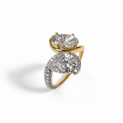 4.04 CTW Pear & Oval Diamond Two Stone Engagement Ring - 14K Yellow Gold