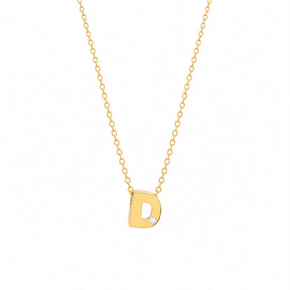 14K Yellow Gold Initial N Diamond Necklace – Round Bezel Pendant