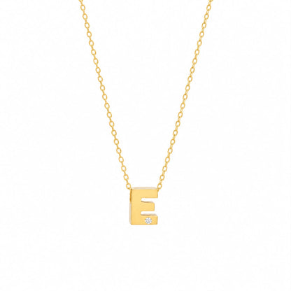 14K Yellow Gold Initial N Diamond Necklace – Round Bezel Pendant
