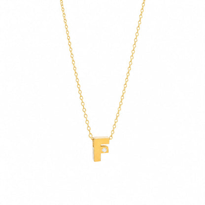 14K Yellow Gold Initial N Diamond Necklace – Round Bezel Pendant