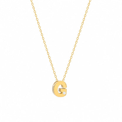 14K Yellow Gold Initial N Diamond Necklace – Round Bezel Pendant