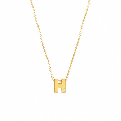 14K Yellow Gold Initial N Diamond Necklace – Round Bezel Pendant