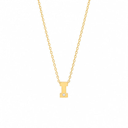 14K Yellow Gold Initial N Diamond Necklace – Round Bezel Pendant