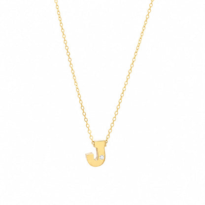 14K Yellow Gold Initial N Diamond Necklace – Round Bezel Pendant