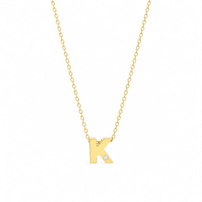 14K Yellow Gold Initial N Diamond Necklace – Round Bezel Pendant