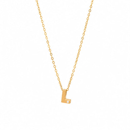 14K Yellow Gold Initial N Diamond Necklace – Round Bezel Pendant