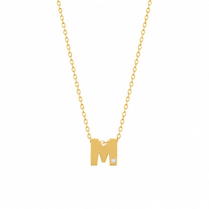 14K Yellow Gold Initial N Diamond Necklace – Round Bezel Pendant