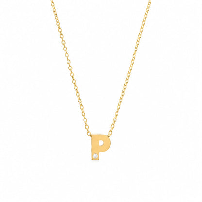 14K Yellow Gold Initial N Diamond Necklace – Round Bezel Pendant
