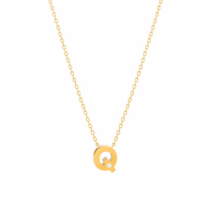 14K Yellow Gold Initial N Diamond Necklace – Round Bezel Pendant