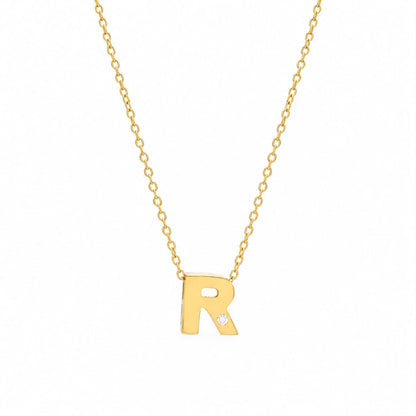 14K Yellow Gold Initial N Diamond Necklace – Round Bezel Pendant