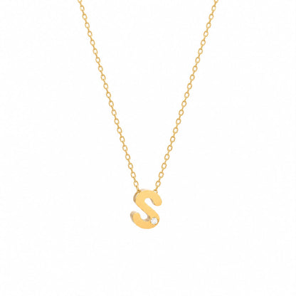 14K Yellow Gold Initial N Diamond Necklace – Round Bezel Pendant