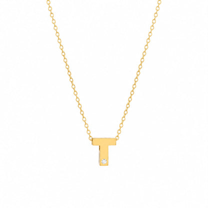 14K Yellow Gold Initial N Diamond Necklace – Round Bezel Pendant