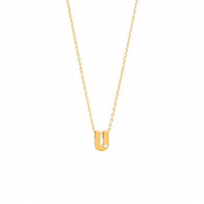 14K Yellow Gold Initial N Diamond Necklace – Round Bezel Pendant