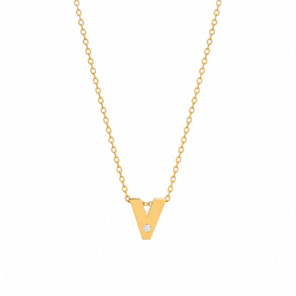 14K Yellow Gold Initial N Diamond Necklace – Round Bezel Pendant