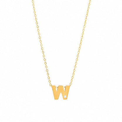 14K Yellow Gold Initial N Diamond Necklace – Round Bezel Pendant