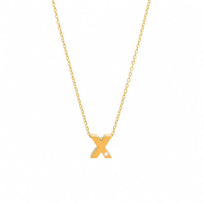 14K Yellow Gold Initial N Diamond Necklace – Round Bezel Pendant