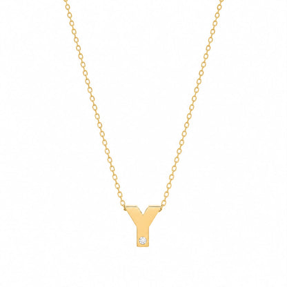 14K Yellow Gold Initial N Diamond Necklace – Round Bezel Pendant