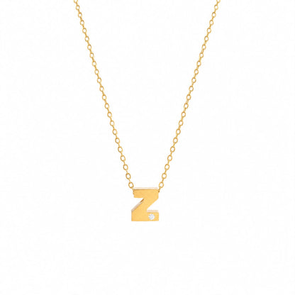 14K Yellow Gold Initial N Diamond Necklace – Round Bezel Pendant